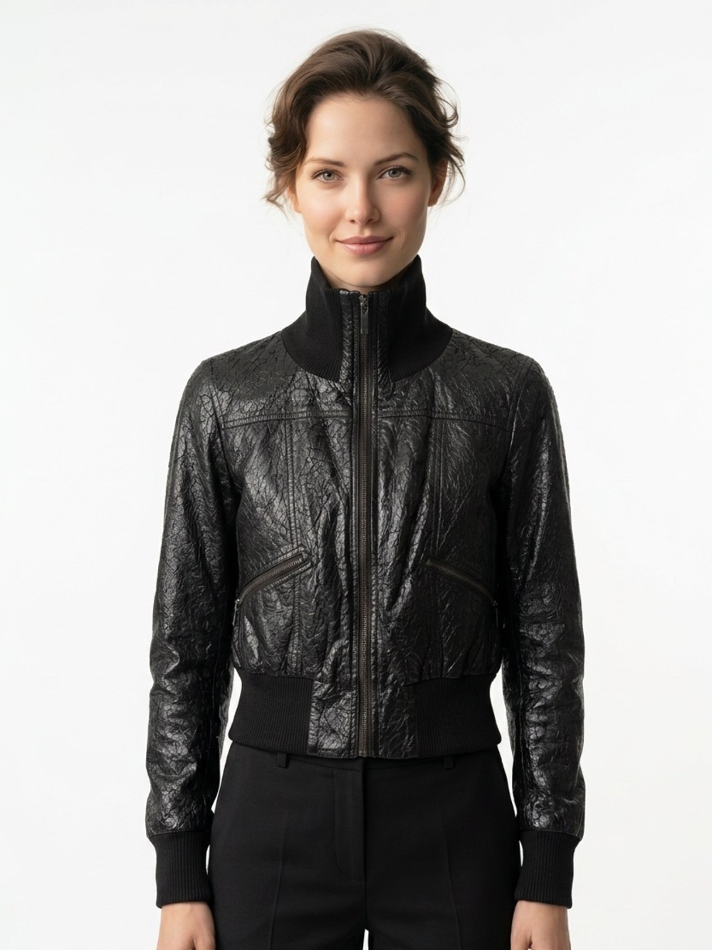 Via Spiga vegan cracked leather bomber jacket
